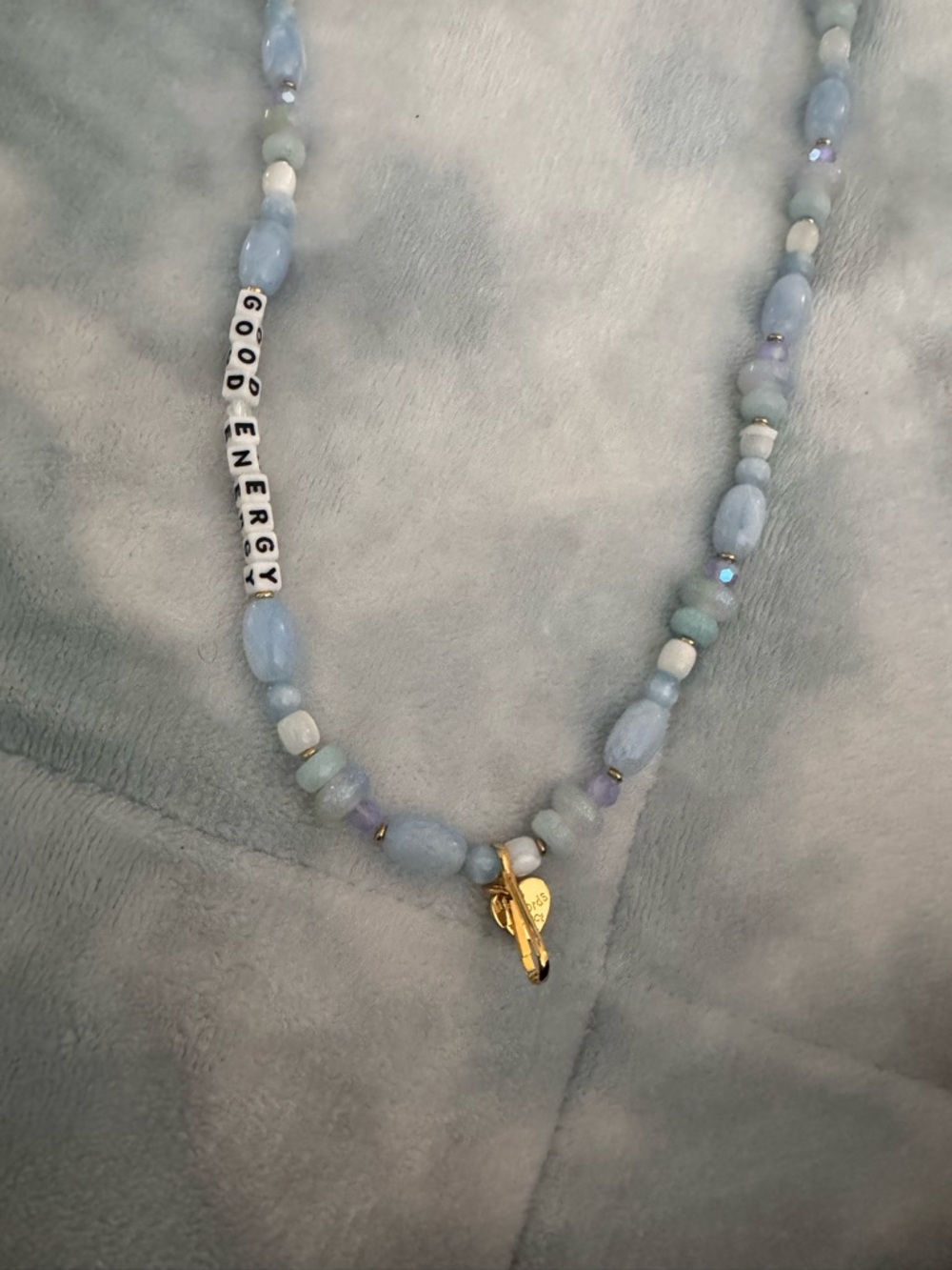 Little Words Project Good Energy Pastel Blue Beaded Lanyard - Picture 3 of 5